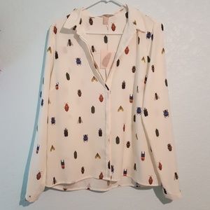 Forever 21 Insect Print Shirt (Beetle Moth Fly)